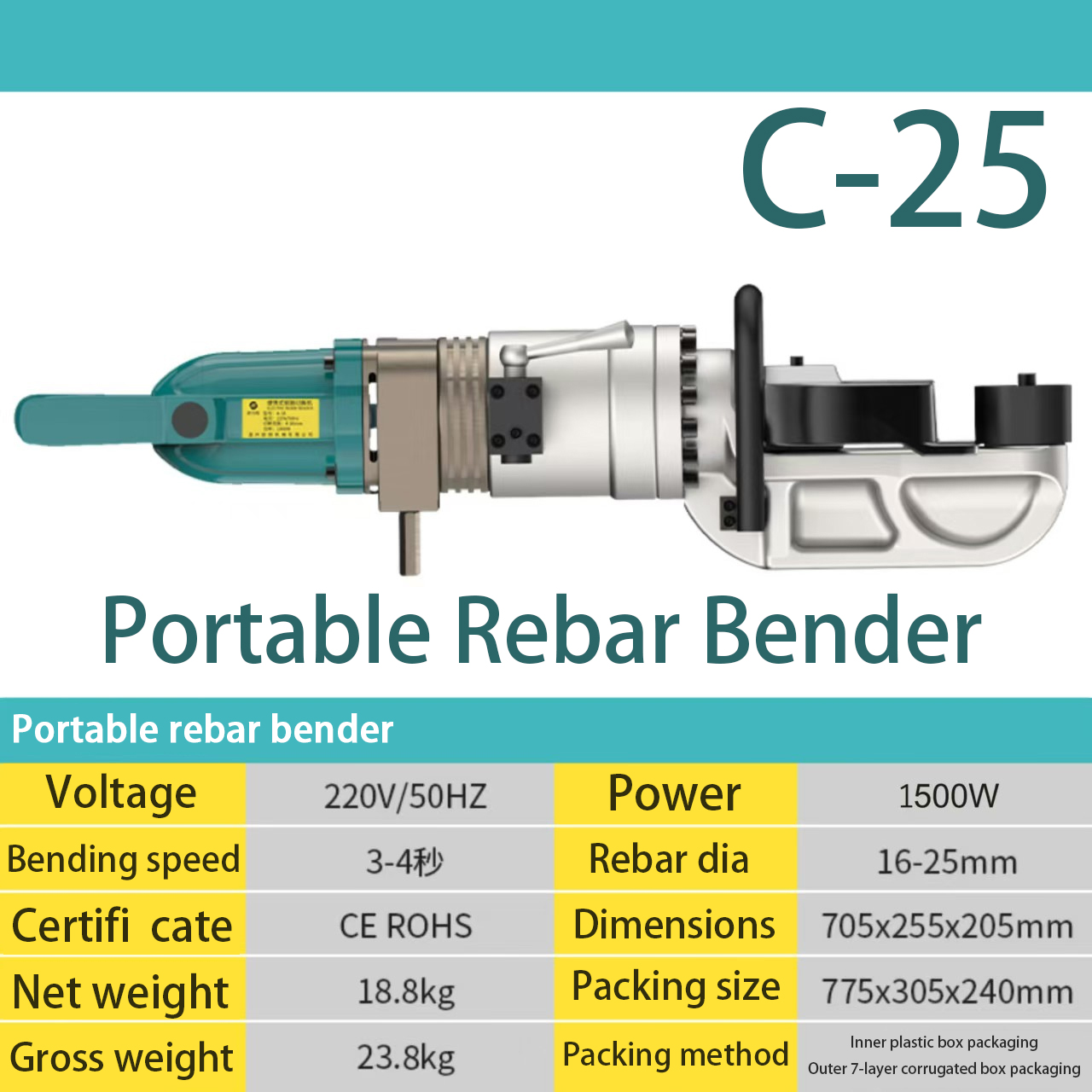 C-25 16-25mm portable reber bendr